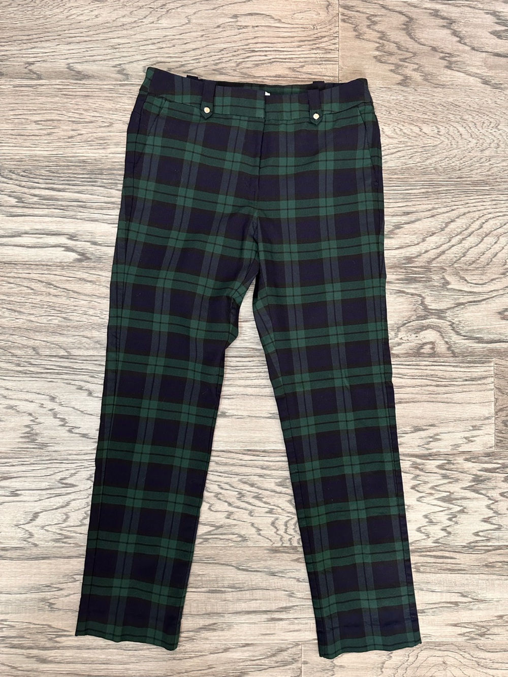 cleo Green & Navy Plaid Straight-Leg Trousers